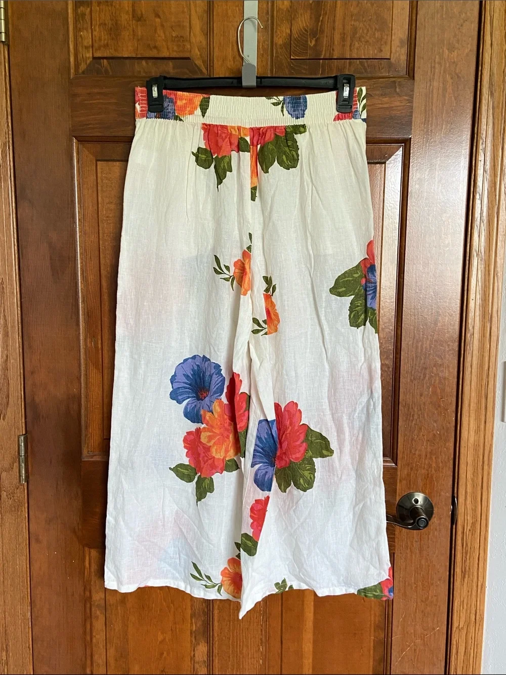 Joie 100% Linen Wide Leg Crop Floral Botanical Hi Rise Pants Size Large